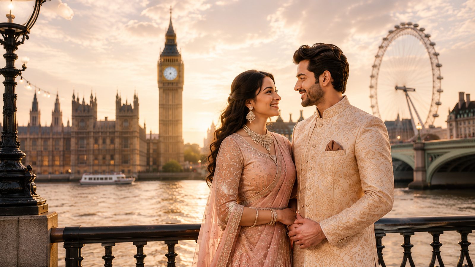 Happy Hindu couple in London